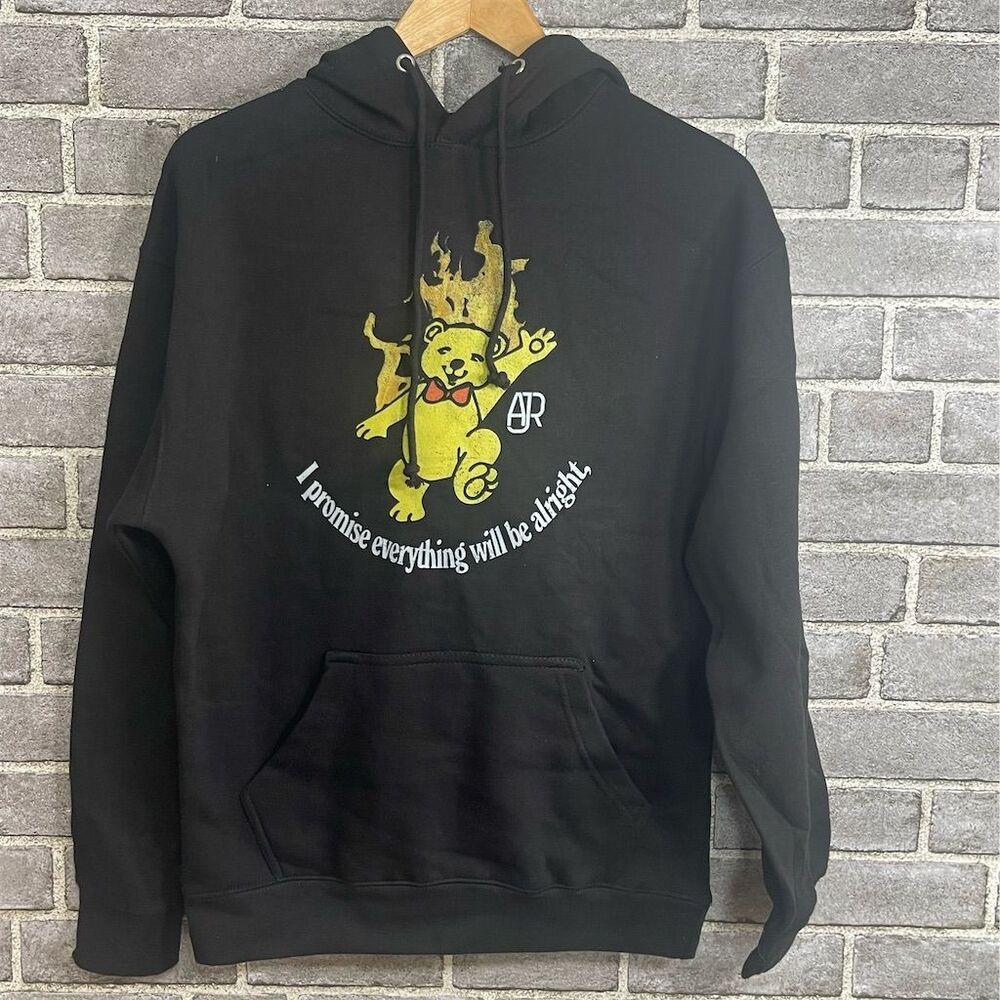 AJR Unisex Black Hoodie S Flaming Dancing Bear 2021 Tour Edition